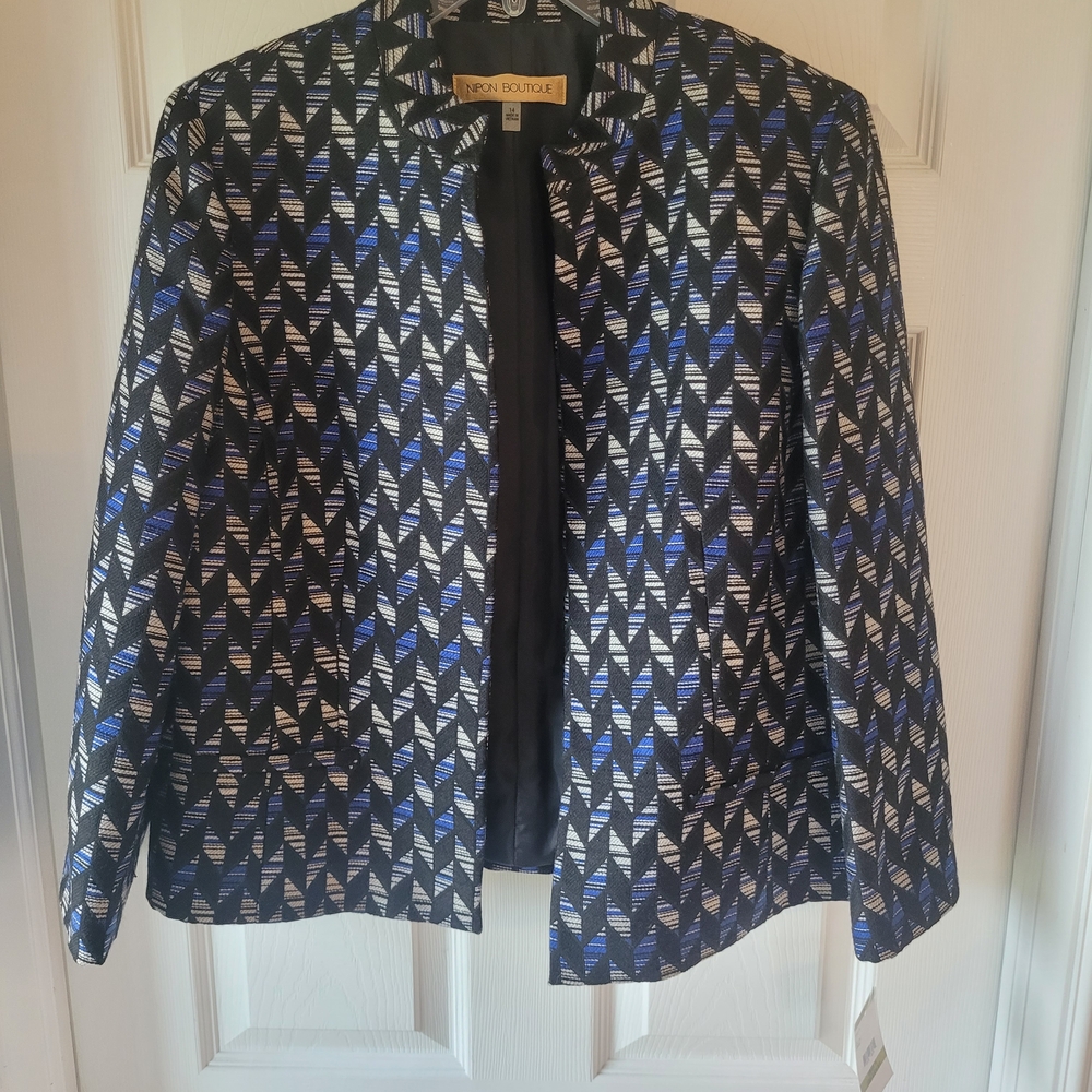 Nipon Boutique Black and Blue Patterned Blazer